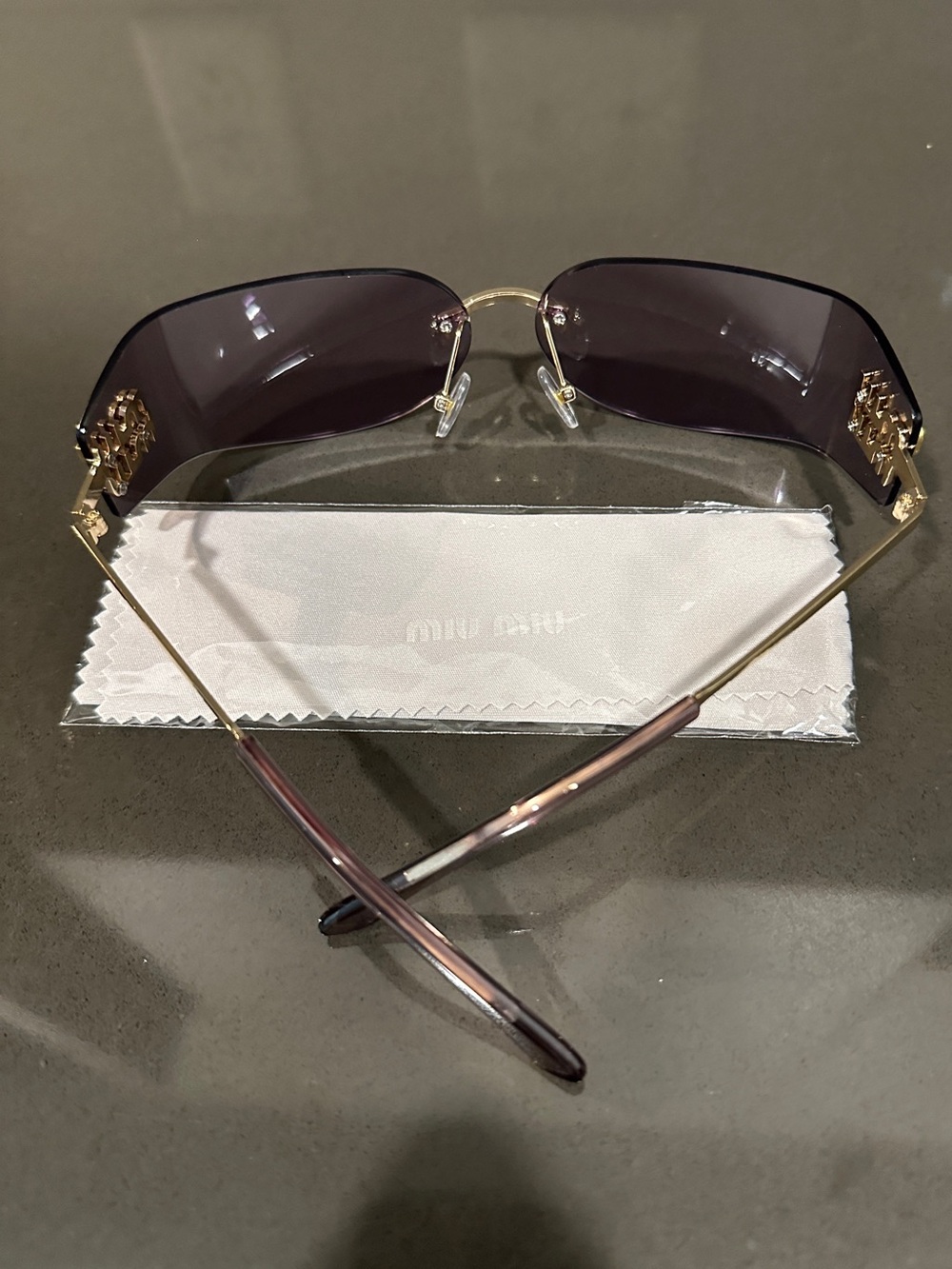 NEW Miu Miu Purple Gradient Rimless Sunglasses with Gold Accents - Picture 7 of 7